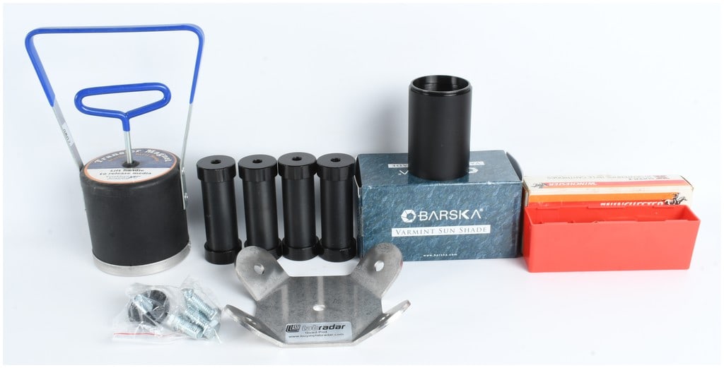 A Collection of Shooting Accessories and 7 Rounds of Winchester .22-250 Remington Ammunition: This lot consists of a variety of shooting and reloading accessories along with a small quantity of centerfire rifle ammunition. Included is a Frankford Arsenal Transfer Magnet designed for handling s