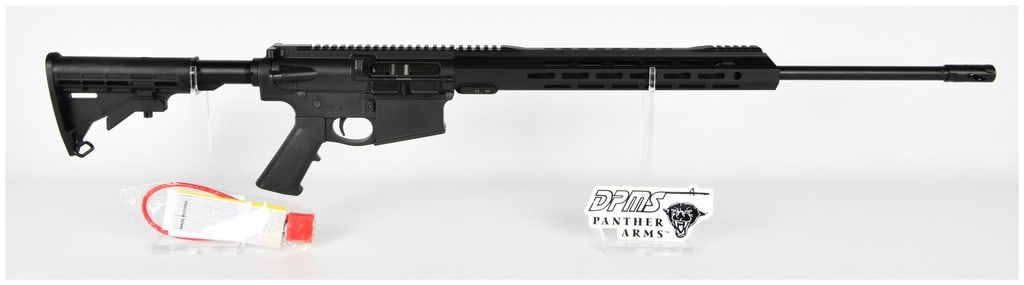 DPMS Panther Arms DR-10 Semi-Automatic Rifle 6.5 Creedmoor with 18 Inch Barrel: This DPMS Panther Arms model DR-10 is a semi-automatic rifle chambered in 6.5 Creedmoor, designed for long-range precision and versatility. The firearm features an 18 inch barrel with a 1:8 twist rate