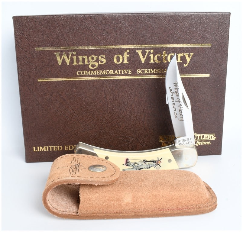 Schrade USA Wings of Victory Commemorative Scrimshaw P-51 Mustang LB7 Folding Hunter Knife (1 of 5)