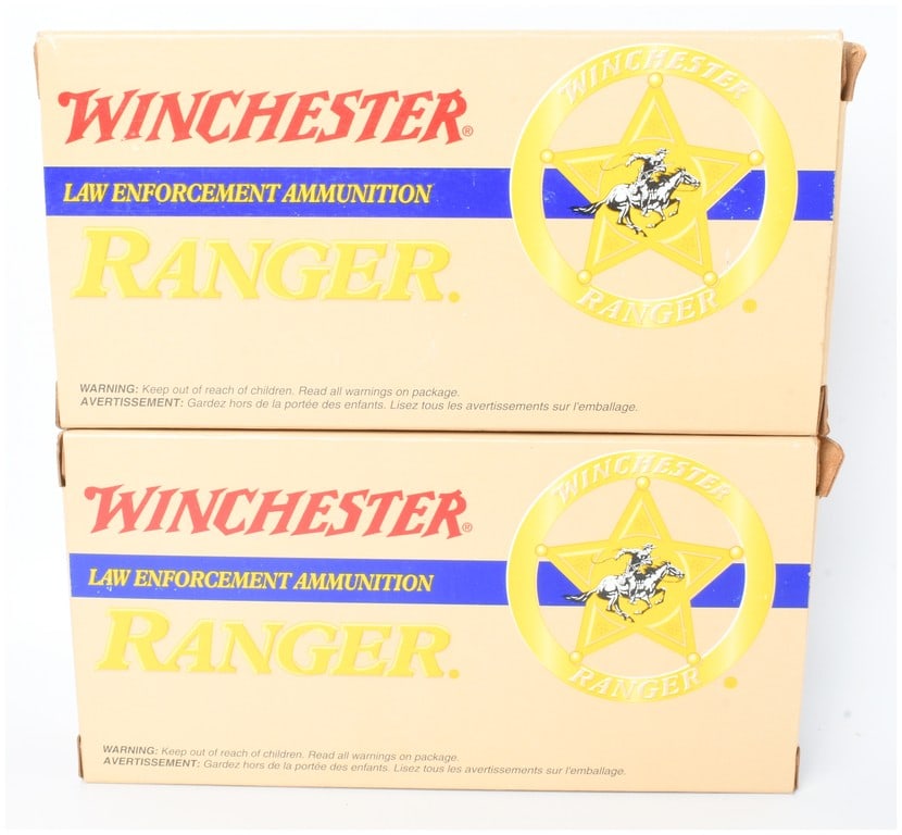A Lot of 100 Rounds of Winchester Ranger Law Enforcement .40 Smith & Wesson Ammunition: This lot consists of 100 rounds of Winchester Ranger Law Enforcement ammunition chambered in .40 Smith & Wesson. The cartridges feature 180-grain full metal jacket projectiles designated as reduced le