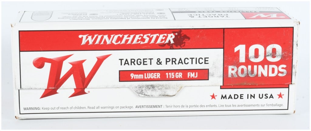 A Lot of 100 Rounds of Winchester Target and Practice 9mm Luger Ammunition (1 of 2)