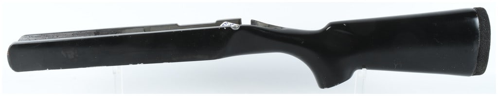 Remington Short Action Bolt Action Rifle Stock: This bolt-action rifle stock is designed in a standard sporter configuration to fit a Remington short action receiver. The stock features a high-gloss black finish and is equipped with a contoured for