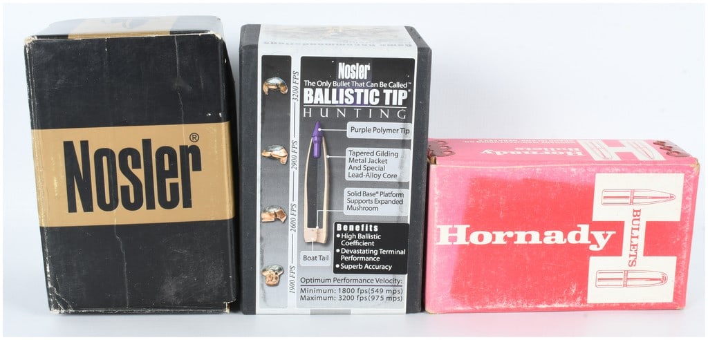 A Trio of Boxes of Nosler and Hornady Ballistic Tip and V-MAX Bullets .243 Caliber (1 of 4)