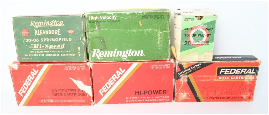 A Lot of 6 Boxes of Remington, Federal, and MFS .30-06 Springfield Ammunition (1 of 3)