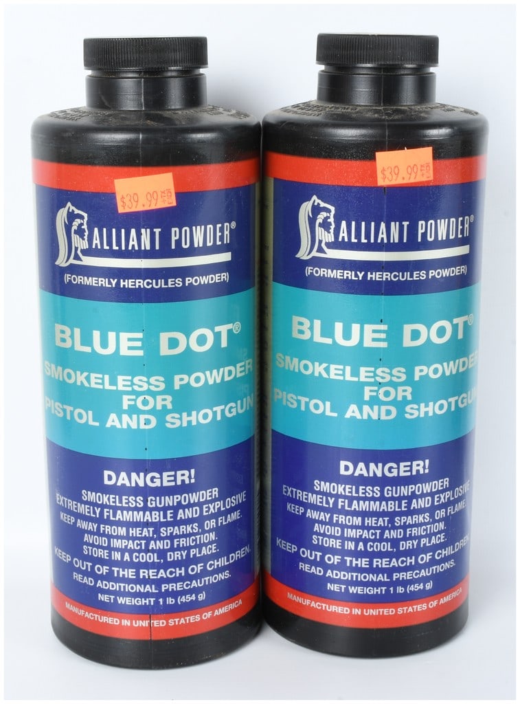 A Pair of Alliant Powder Blue Dot Smokeless Gunpowder 1 Pound Containers (1 of 3)