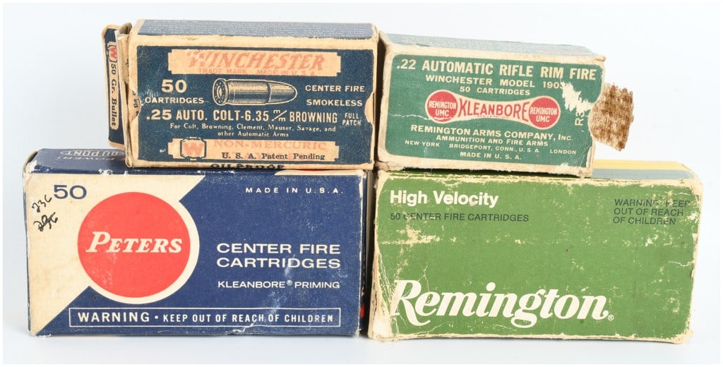 A Lot of 4 Boxes of Ammunition in .25 Auto and .22 Automatic (1 of 6)