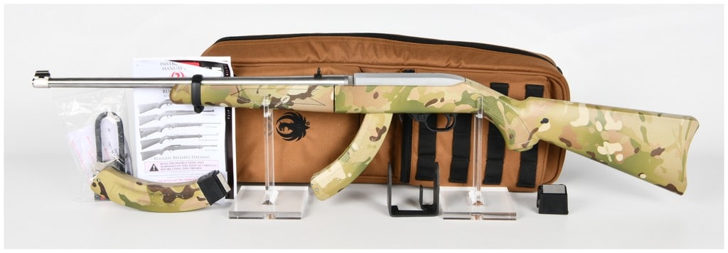 Ruger Model 10/22 Takedown Semi-Automatic Rifle .22 LR with 18.5 Inch Barrel: This Ruger Model 10/22 Takedown is a semi-automatic rifle chambered in .22 LR, engineered for rapid disassembly into two sub-assemblies for discreet transport and storage. The firearm is configured wi