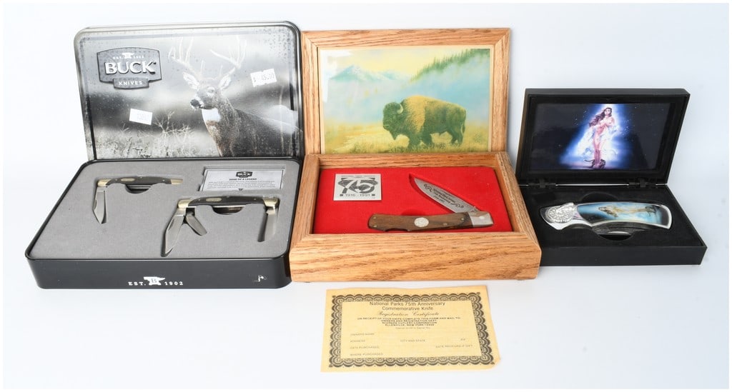 A Collection of Commemorative and Collector Folding Knives Including Buck and Schrade (1 of 5)