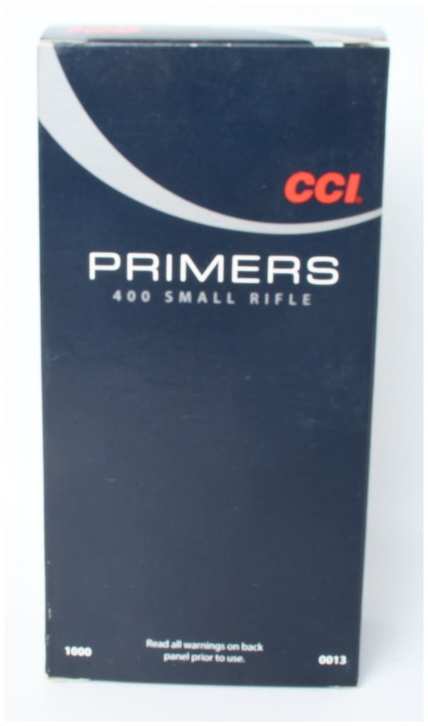 CCI No. 400 Small Rifle Primers 1000 Count Brick: This lot consists of a factory brick of 1000 CCI No. 400 small rifle primers, intended for use in ammunition reloading. The components are housed in their original manufacturer packaging, which includ