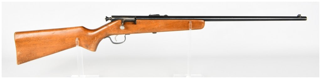Tru-Test Bolt Action Rifle .22 Caliber: This single-shot bolt-action rifle is chambered for .22 caliber rimfire cartridges and was manufactured for the Tru-Test brand by O.F. Mossberg and Sons. The rifle features a blued barrel and receiver