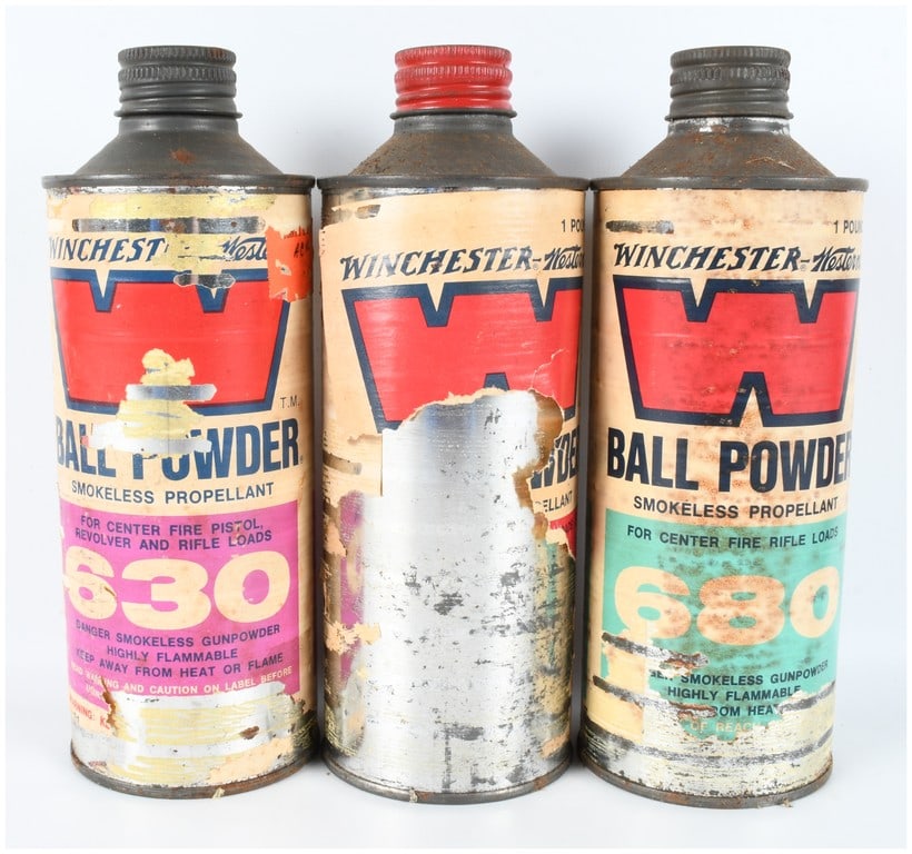 A Trio of Winchester-Western Ball Powder Smokeless Propellant Canisters with 2.5 Lbs of Powder (1 of 3)