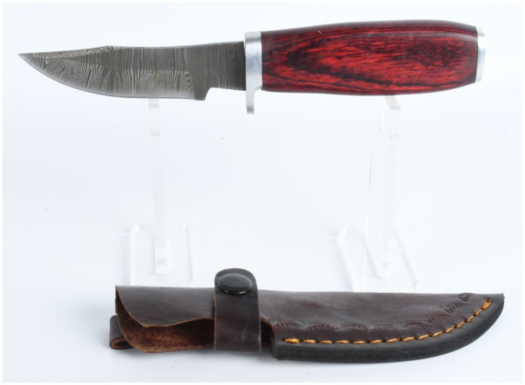 Damascus Steel Clip Point Hunting Knife with Laminated Wood Handle (1 of 6)