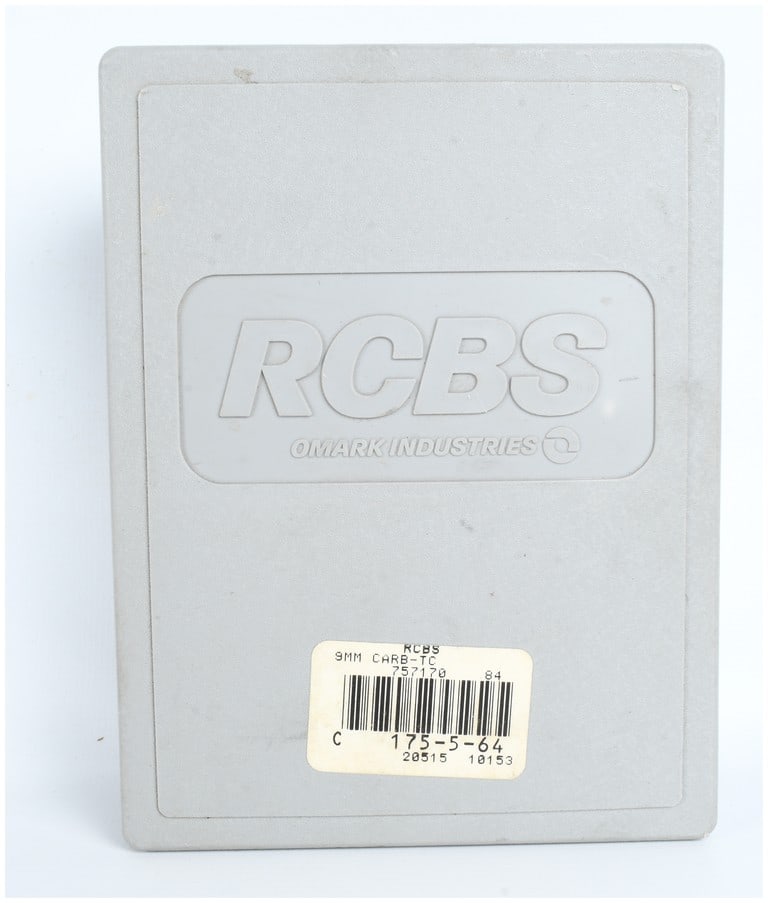 RCBS 20515 3-Die Carbide Taper Crimp Reloading Set 9mm Luger: This RCBS three-die carbide taper crimp reloading set is designed for 9mm Luger and is housed in its original gray plastic storage case. The set consists of five metal components including a sizing di