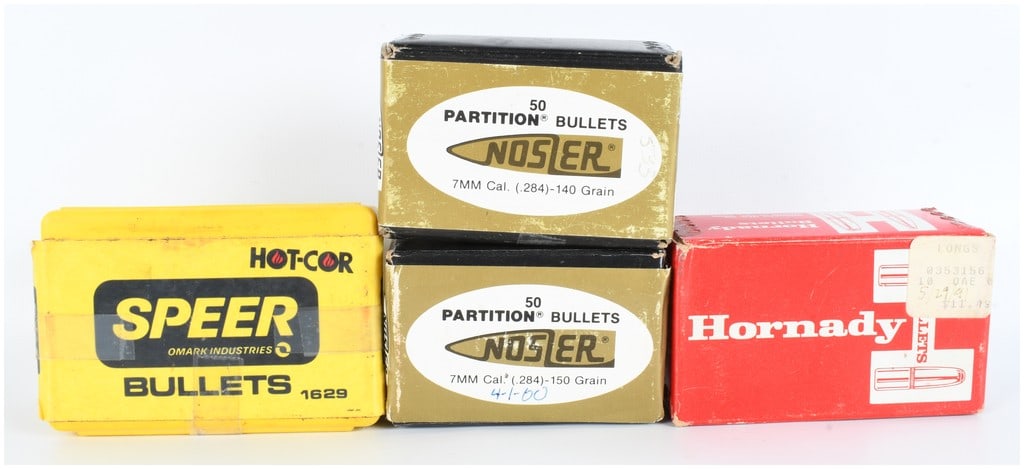 A Lot of 4 Boxes of Speer, Nosler, and Hornady 7mm Caliber Rifle Reloading Bullets (1 of 5)