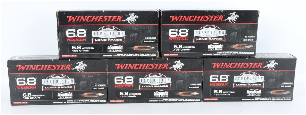 A Lot of 5 Boxes of Winchester Expedition Big Game Long Range Ammunition 6.8 Western (1 of 3)