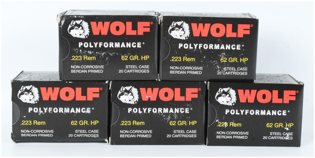 A Lot of 100 Rounds of Wolf Polyformance .223 Remington 62 Grain Hollow Point Ammunition (1 of 2)
