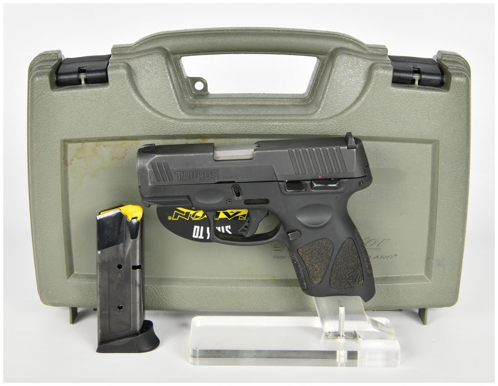 Taurus G3C Semi-Automatic Pistol 9mm with 3.2 Inch Barrel: This Taurus G3C is a compact semi-automatic striker-fired pistol chambered in 9x19mm Parabellum. The firearm features a 3.2-inch barrel and a slide with a matte black finish, paired with a black polym