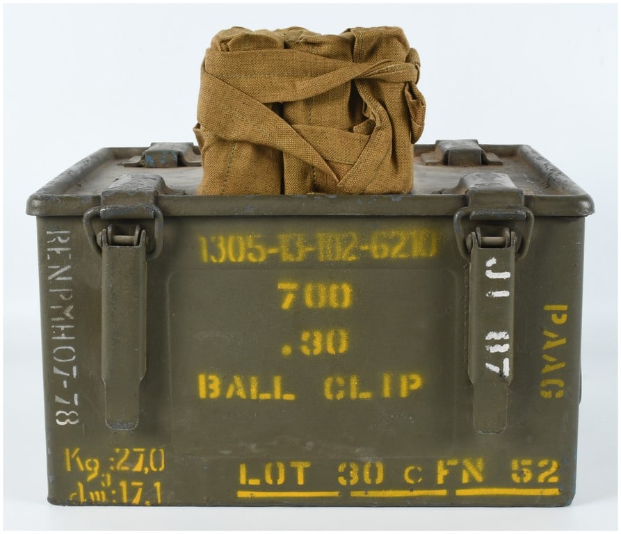Fabrique Nationale .30-06 Springfield Ball Ammunition 690 Rounds 1952: This lot consists of 690 rounds of .30-06 Springfield caliber ball ammunition manufactured by Fabrique Nationale d Armes de Guerre in Herstal, Belgium. The ammunition is held on steel five-round strip