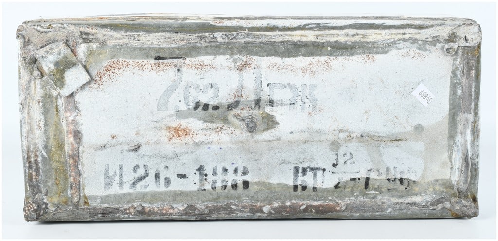 Soviet Military 7.62x54R LPS GZh Ammunition in Sealed Spam Can 1974: This lot features a factory sealed spam can of 7.62 caliber ammunition of Soviet or Eastern Bloc origin. While offered as a sealed container of unknown caliber and quantity, the stenciled Cyrillic mar