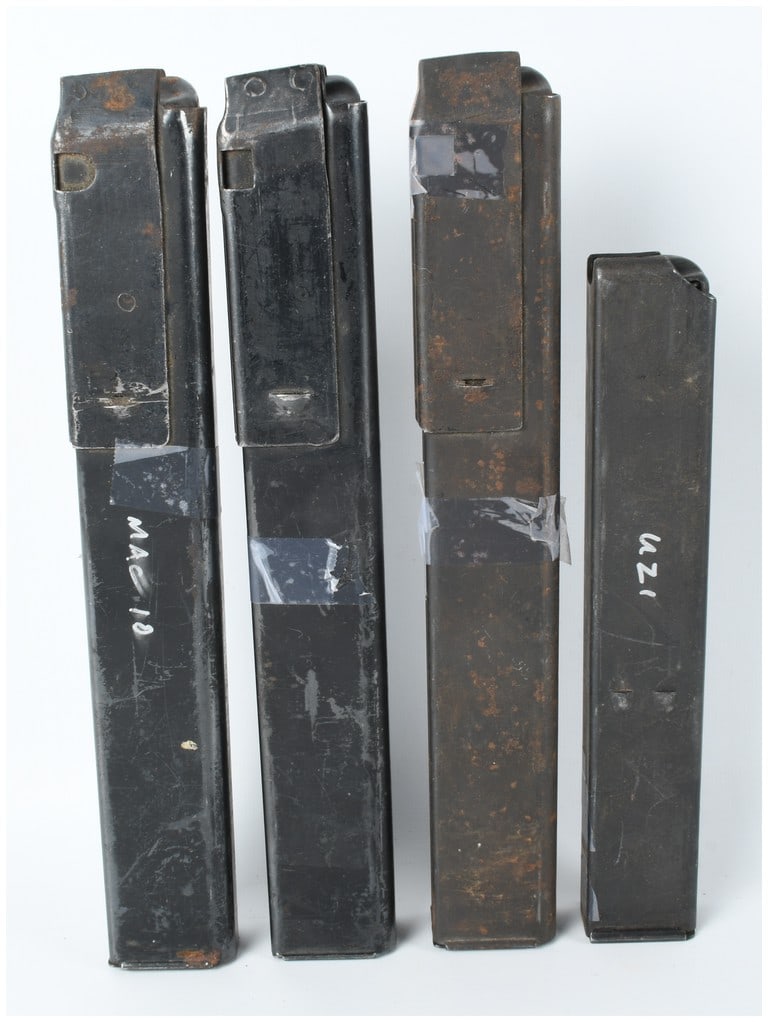A Collection of 4 Ingram MAC-10 M3 Grease Gun and Uzi Submachine Gun Magazines .45 ACP and 9mm (1 of 3)