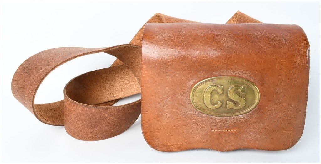 Confederate States Style Leather Cartridge Box with CS Plate and Shoulder Strap (1 of 6)