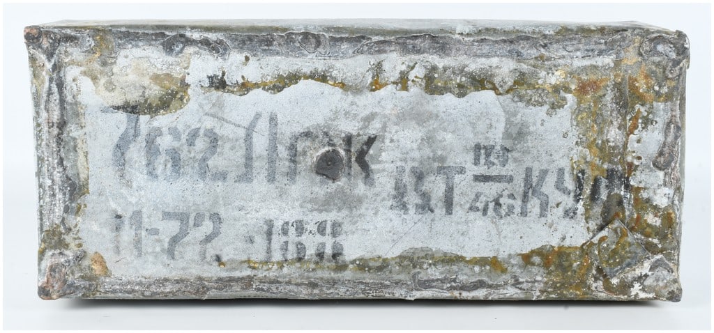Novosibirsk Factory 188 Sealed Spam Can 7.62x54mmR Ammunition with 440 Rounds 1972: This lot consists of one sealed military-surplus metal ammunition container, commonly referred to as a "spam can," which contains 440 rounds of 7.62x54mmR caliber ammunition. This item is a sealed spa
