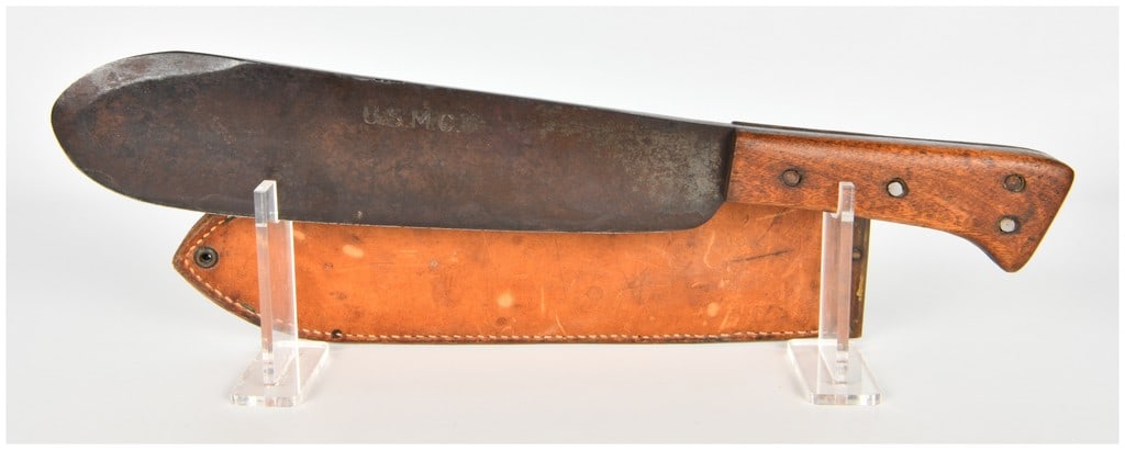 WWII U.S. Marine Corps Hospital Corpsman Knife and Leather Sheath Dated 1945 (1 of 13)