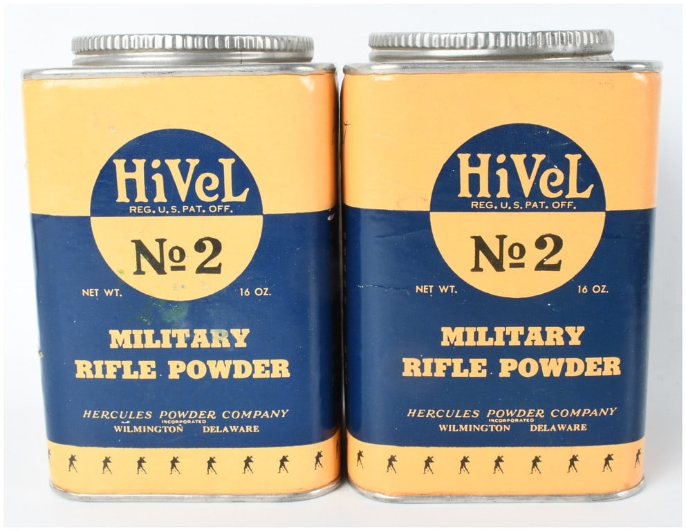 A Pair of Hercules HiVel No. 2 Military Rifle Smokeless Powder 1lb Containers (1 of 3)