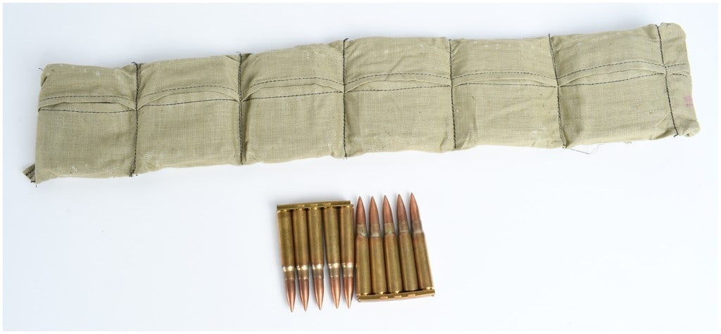 A Lot of 70 Rounds of 7.92x57mm Mauser Rifle Ammunition with Cloth Bandolier (1 of 2)