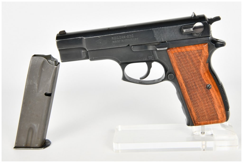 FEG Model GKK-92C Semi-Automatic Pistol 9mm Parabellum with 4 Inch Barrel: This FEG Model GKK-92C is a semi-automatic pistol chambered in 9mm Parabellum, representing a compact variant of the Hungarian-manufactured P9R series with a single-stack configuration. The pistol is 