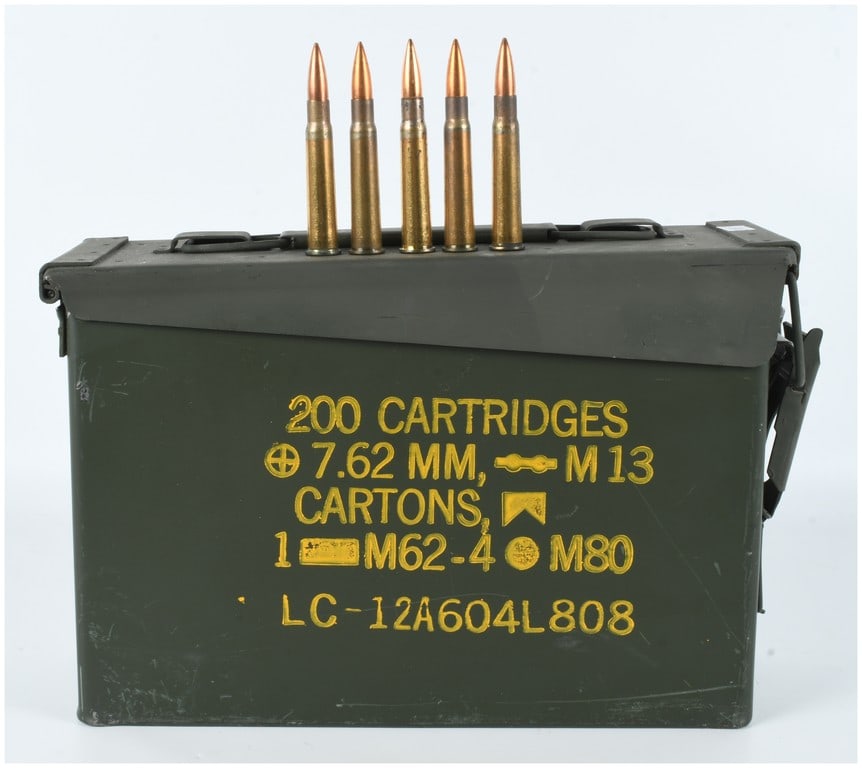 A Lot of 400 Rounds of Greek HXP .303 British Ammunition: This lot consists of 400 rounds of .303 British caliber rifle ammunition manufactured by the Greek Powder and Cartridge Company, commonly known as Pyrkal. The cartridges are loose-packed within a meta