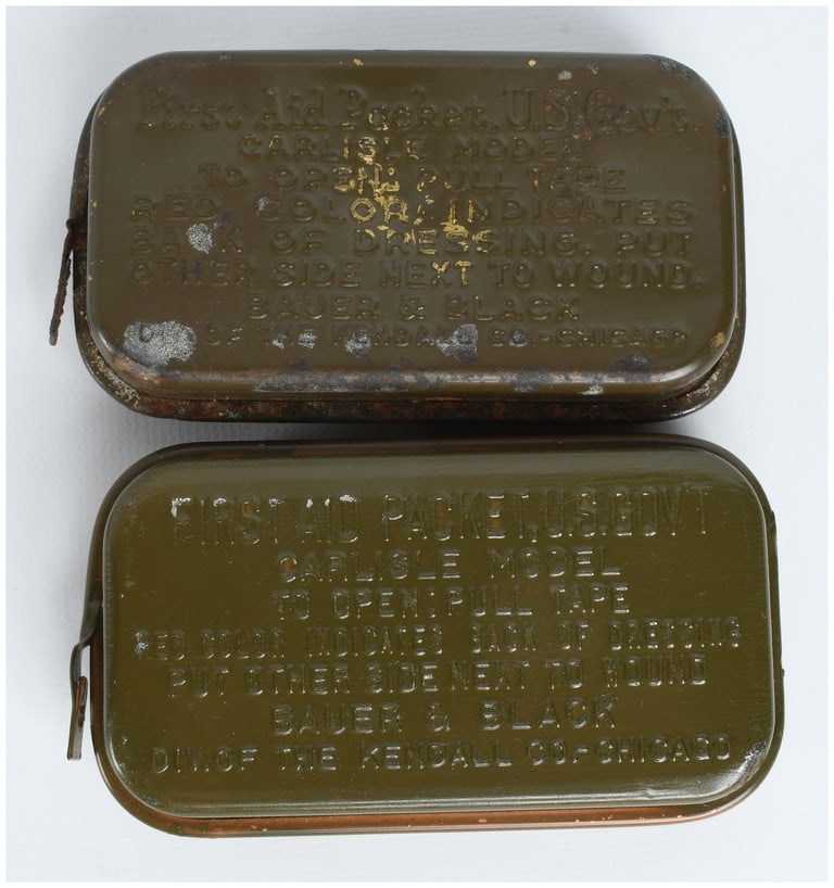 A Pair of WWII U.S. Army Carlisle Model First Aid Packets by Bauer and Black (1 of 5)