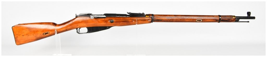 Izhevsk Mosin-Nagant Model 1891/30 Bolt Action Rifle 7.62x54R with 29 Inch Barrel 1943: This is a Soviet Izhevsk Mosin-Nagant Model 1891/30 bolt action rifle chambered in 7.62x54R. The rifle is configured with a 29 inch barrel and features a blued finish on the major metal components. Th