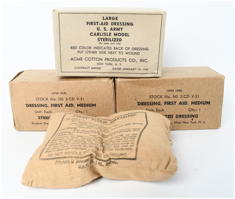 A Group of WWII-Era US Army and Commonwealth Military First-Aid Dressings (1 of 5)