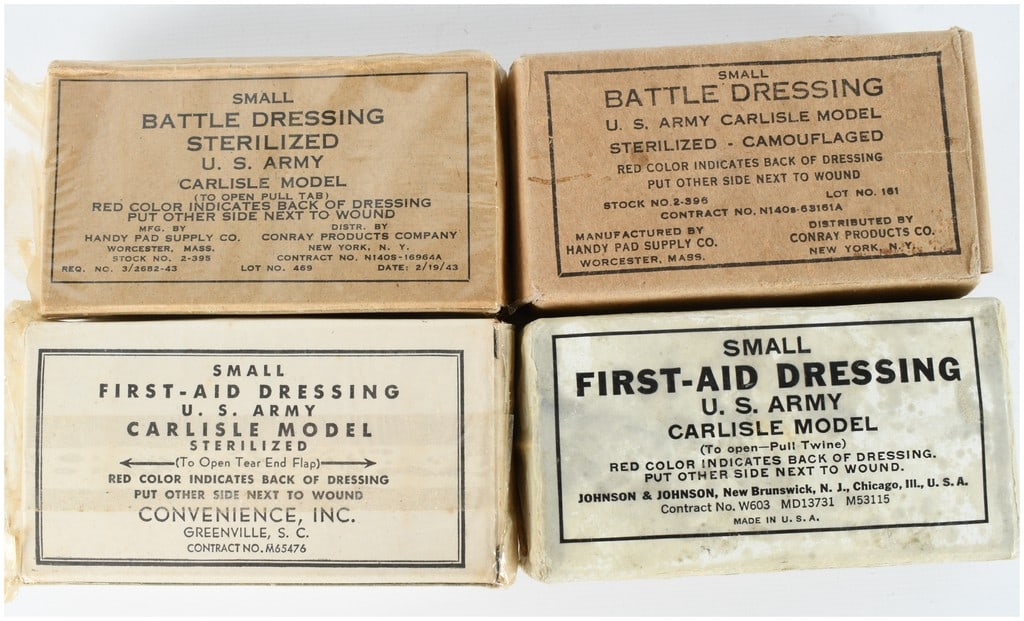 A Collection of Four WWII U.S. Army Carlisle Model First-Aid and Battle Dressings (1 of 6)