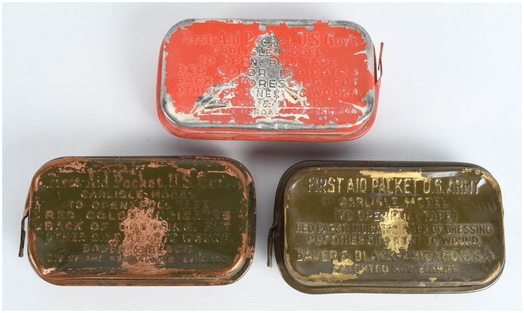 Trio of WWII US Army Carlisle Model First Aid Packets by Bauer and Black (1 of 4)
