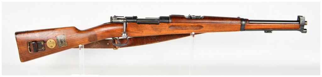 Carl Gustafs Swedish Mauser Model 1894 Bolt Action Carbine 6.5x55mm with 17.7 Inch Barrel 1916: This Swedish Mauser Model 1894 bolt-action carbine is chambered in 6.5x55mm and is configured in the m/94-14 pattern, distinguished by the addition of a nose cap with a bayonet lug. The firearm