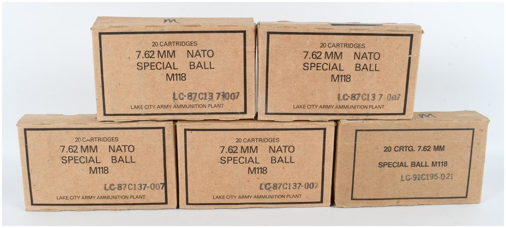 A Lot of 100 Lake City M118 Special Ball 7.62mm NATO Cartridges (1 of 4)