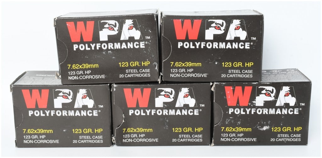 A Lot of 100 Rounds of Wolf WPA Polyformance 7.62x39mm Hollow Point Ammunition (1 of 3)