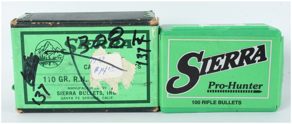 A Lot of 150 Sierra .30 Caliber 110 Grain Bullet Tips: This lot consists of a 150 count of .30 caliber bullet tips manufactured by Sierra for use as ammunition reloading components. The collection includes two distinct packaging styles containing differen
