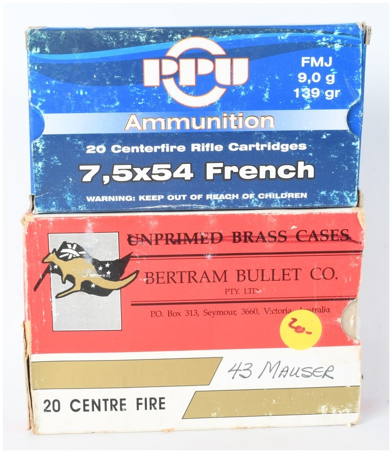 Prvi Partizan and Bertram Bullet Co. Centerfire Rifle Ammunition 7.5x54mm French and .43 Mauser (1 of 6)