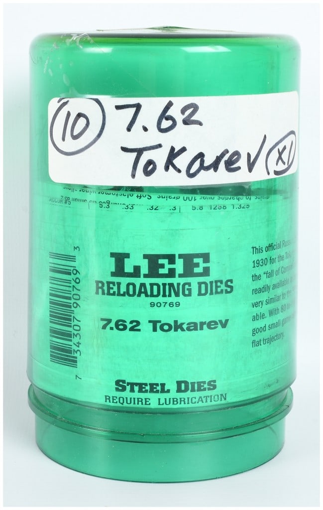 Lee Precision 90769 Steel Three Die Set 7.62x25mm Tokarev: A set of three Lee Precision steel reloading dies chambered for 7.62x25mm Tokarev, intended for use with a standard reloading press to produce custom ammunition. The set consists of a full-length