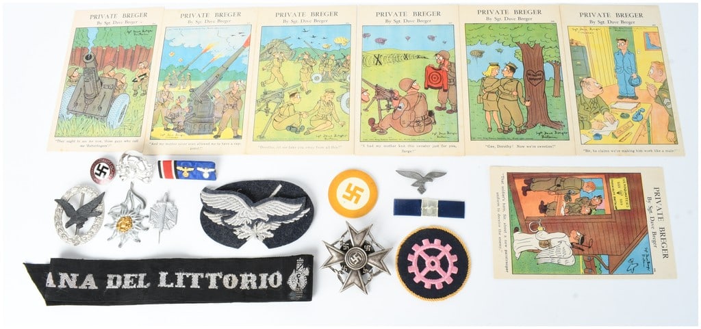 An Assortment of WWII Axis Militaria and Seven Private Breger Humorous Postcards (1 of 7)