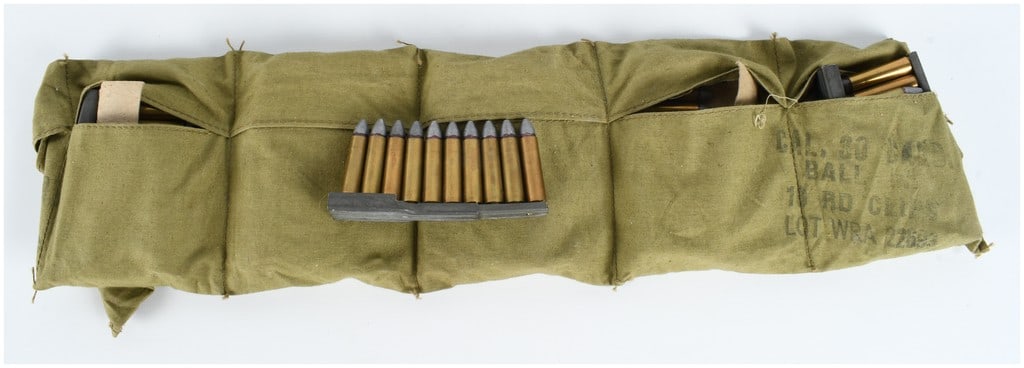 87 Rounds of .30 Carbine Ammunition in a WWII US Military Bandolier (1 of 3)
