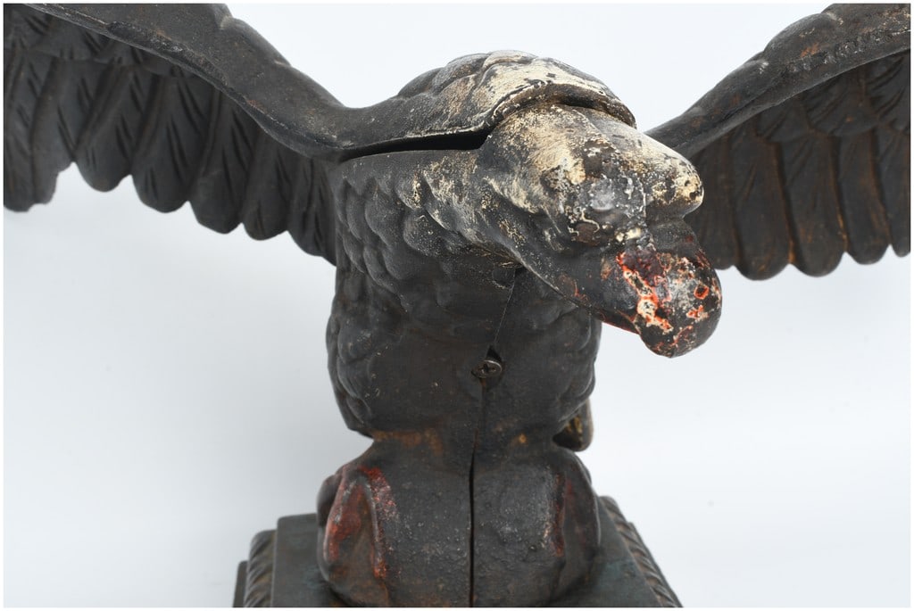 American Painted Cast Iron Eagle Still Bank on Pedestal Base - 3