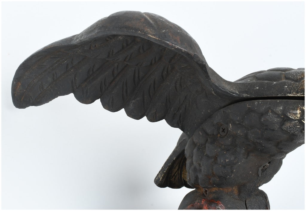 American Painted Cast Iron Eagle Still Bank on Pedestal Base - 4