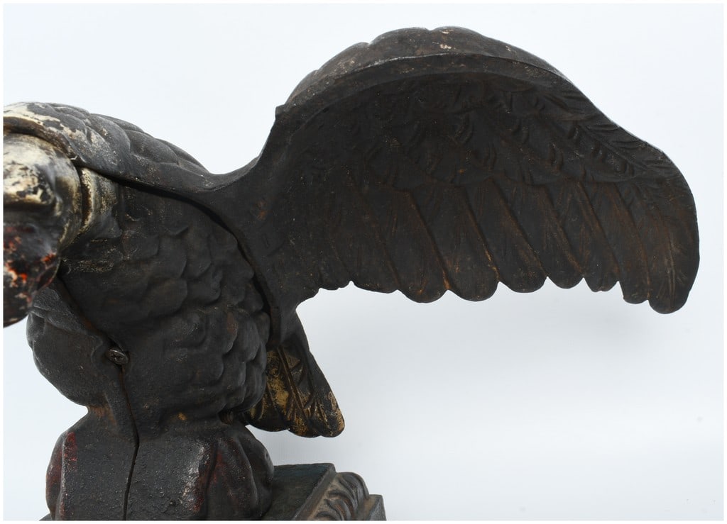 American Painted Cast Iron Eagle Still Bank on Pedestal Base - 5
