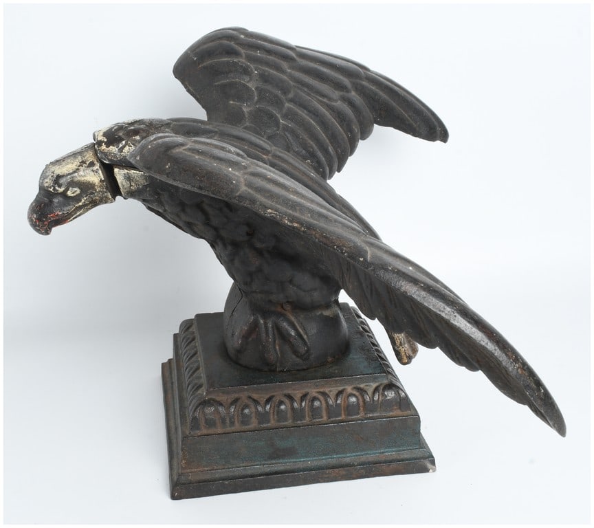 American Painted Cast Iron Eagle Still Bank on Pedestal Base - 6