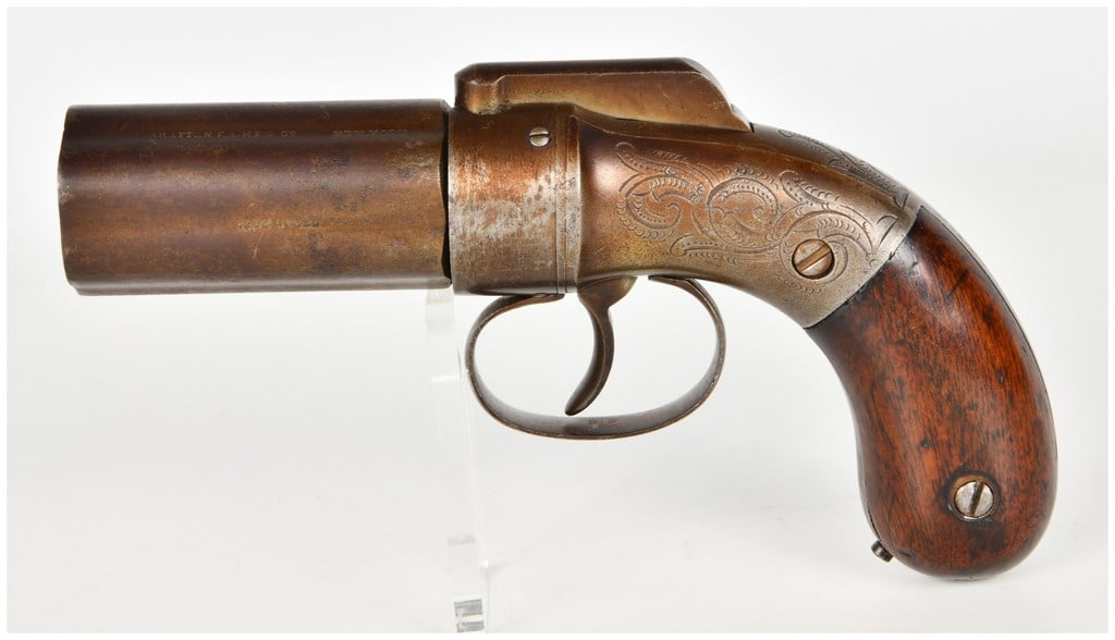 Manhattan Firearms Mfg. Co. Six-Shot Pepperbox Double Action Percussion Pistol .31 Caliber Antique: This Manhattan Firearms Mfg. Co. six-shot percussion pepperbox pistol is chambered in .31 caliber and served as a popular self-defense sidearm in the mid-19th century. The pistol features a rotating b