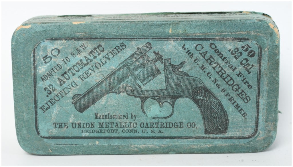 Union Metallic Cartridge Co. .32 S&W Centerfire Ammunition a Lot of 50 Rounds Antique: This lot consists of 50 rounds of .32 S&W caliber ammunition manufactured by The Union Metallic Cartridge Company of Bridgeport, Connecticut, for use in Smith and Wesson revolvers. The ammunition feat